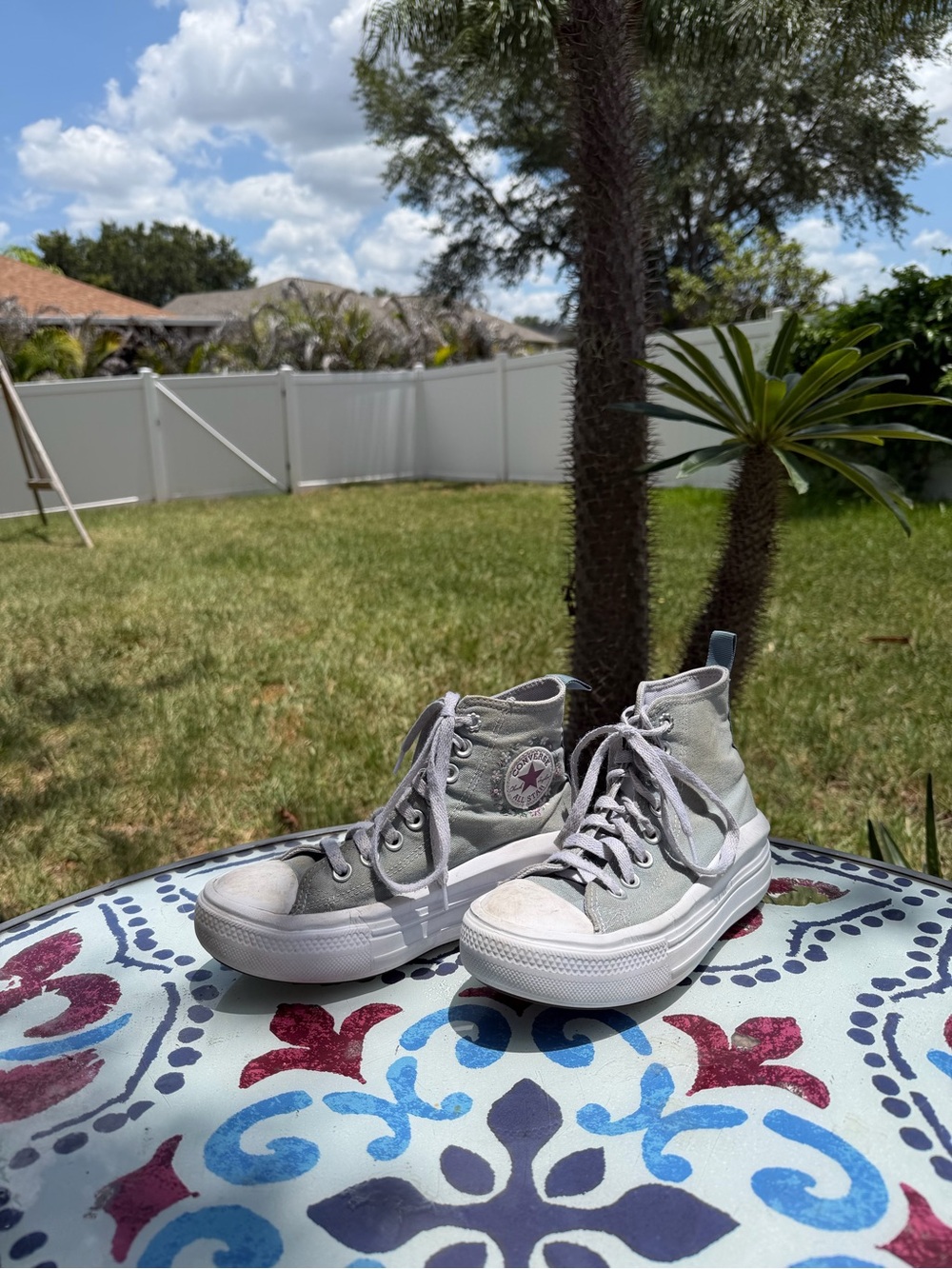 Kids Converse High Top Platform Sneakers in Light Teal and White